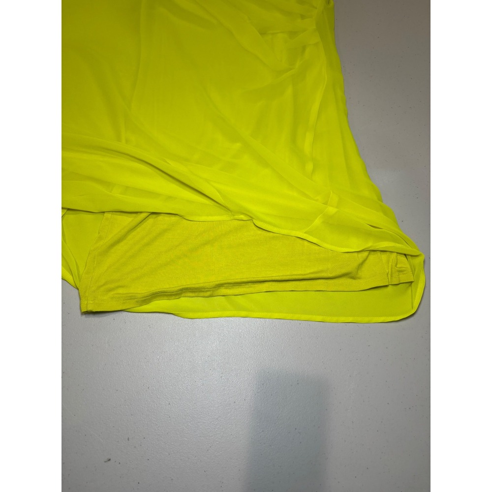 Bebe Neon Yellow Draped Bodycon‎ Shift Dress Large Sleeveless Asymmetric Hem - Picture 10 of 10